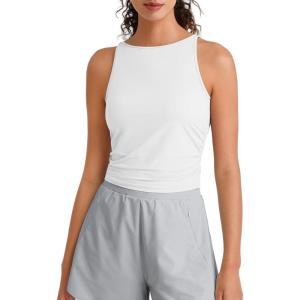 G4Free Skimetic Workout Boat Neck Tank Top Running Athletic Tanks UPF 50+ Ruched Yoga Pilates Tops Slim Fit(White)