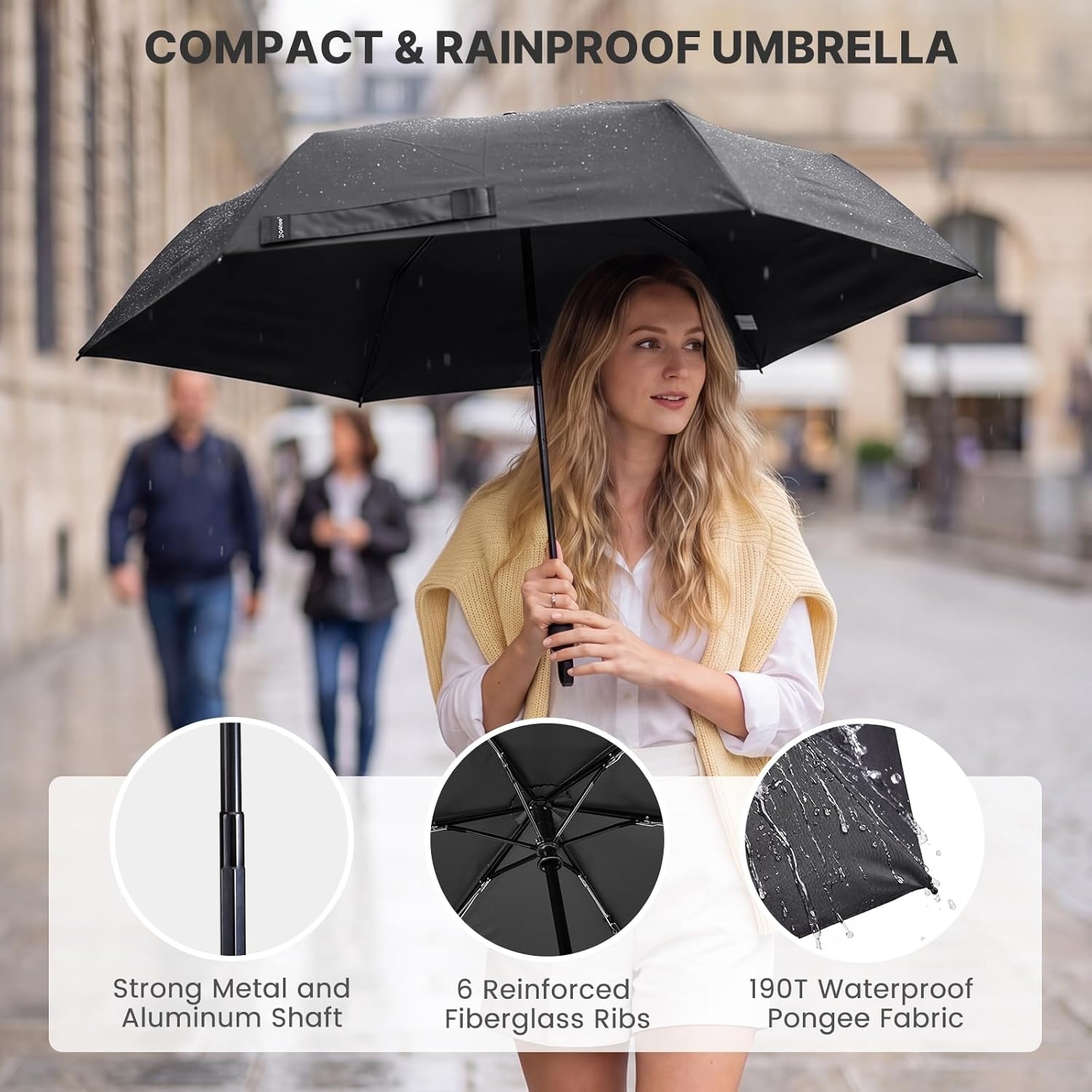 image:imageG4Free Travel Umbrella with Ring Carabiner Handle Automatic Open UV Protection Lightweight Compact Rain amp Sun Umbrella for Backpack Car CommutingBlack