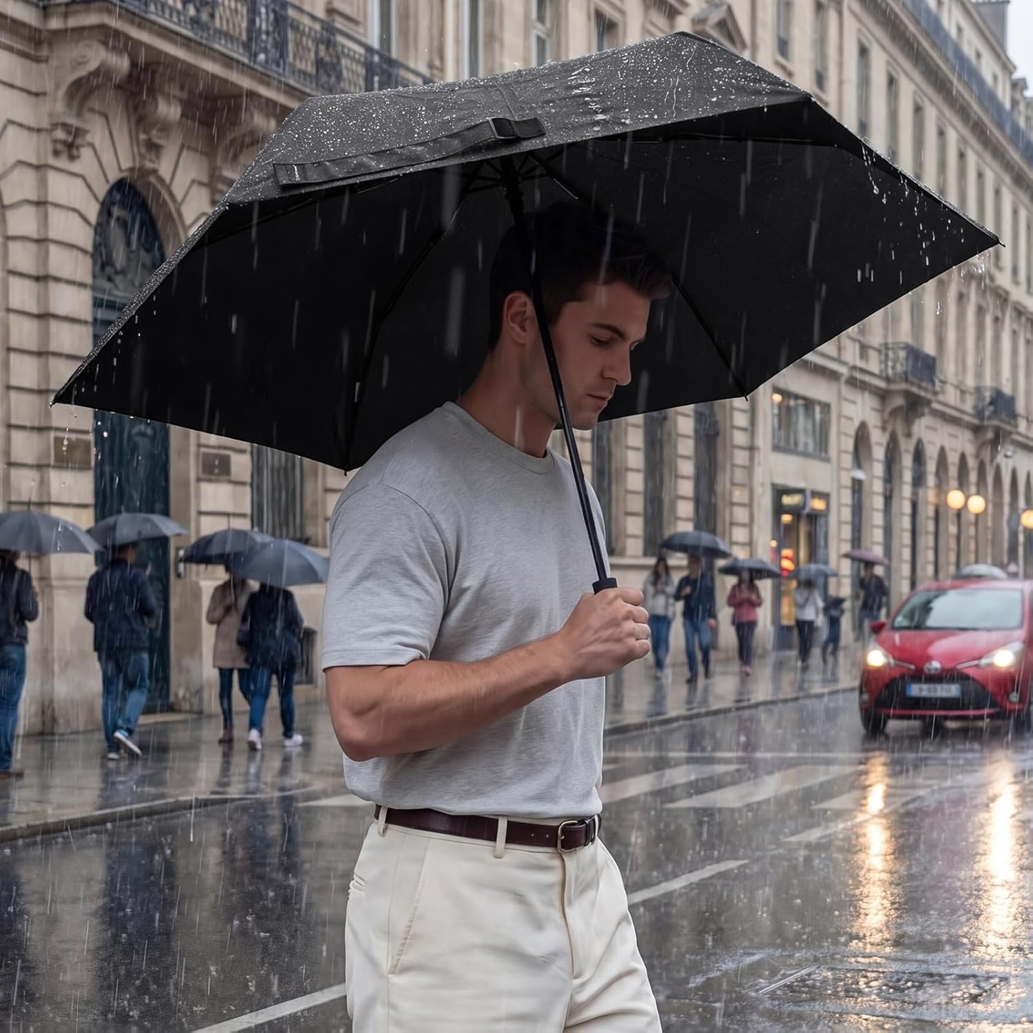 image:imageG4Free Travel Umbrella with Ring Carabiner Handle Automatic Open UV Protection Lightweight Compact Rain amp Sun Umbrella for Backpack Car CommutingBlack