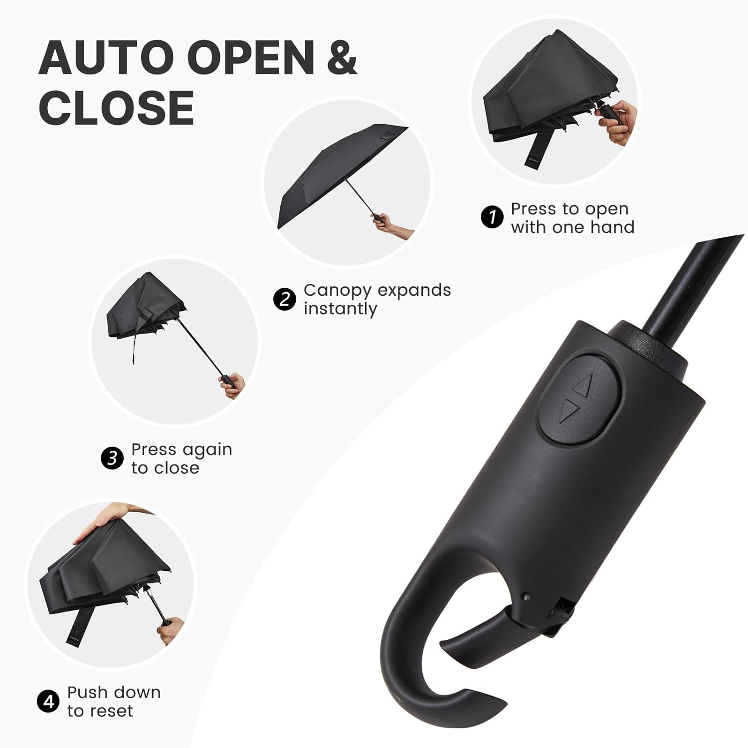 image:imageG4Free Travel Umbrella with Ring Carabiner Handle Automatic Open UV Protection Lightweight Compact Rain amp Sun Umbrella for Backpack Car CommutingBlack