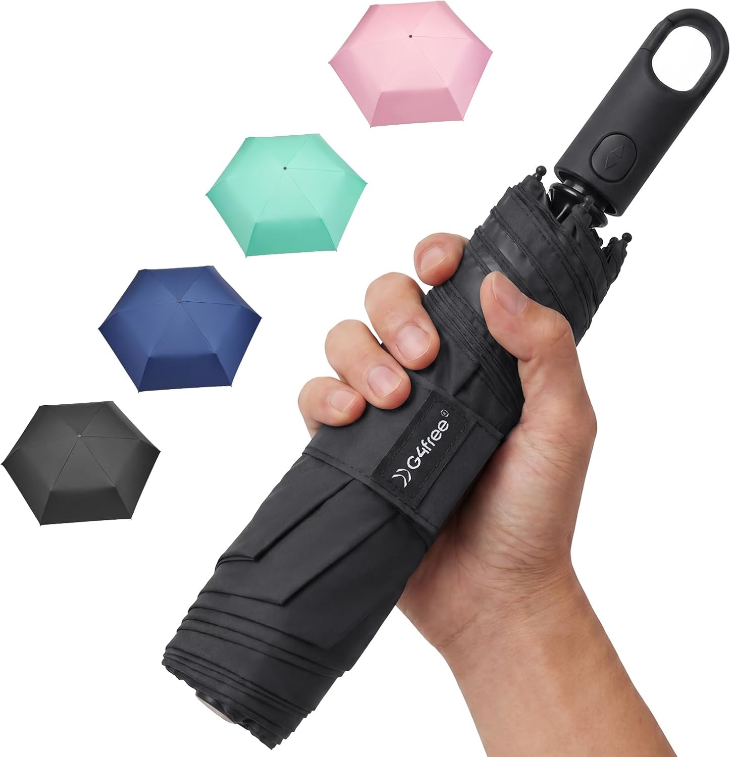 image:imageG4Free Travel Umbrella with Ring Carabiner Handle Automatic Open UV Protection Lightweight Compact Rain amp Sun Umbrella for Backpack Car CommutingBlack