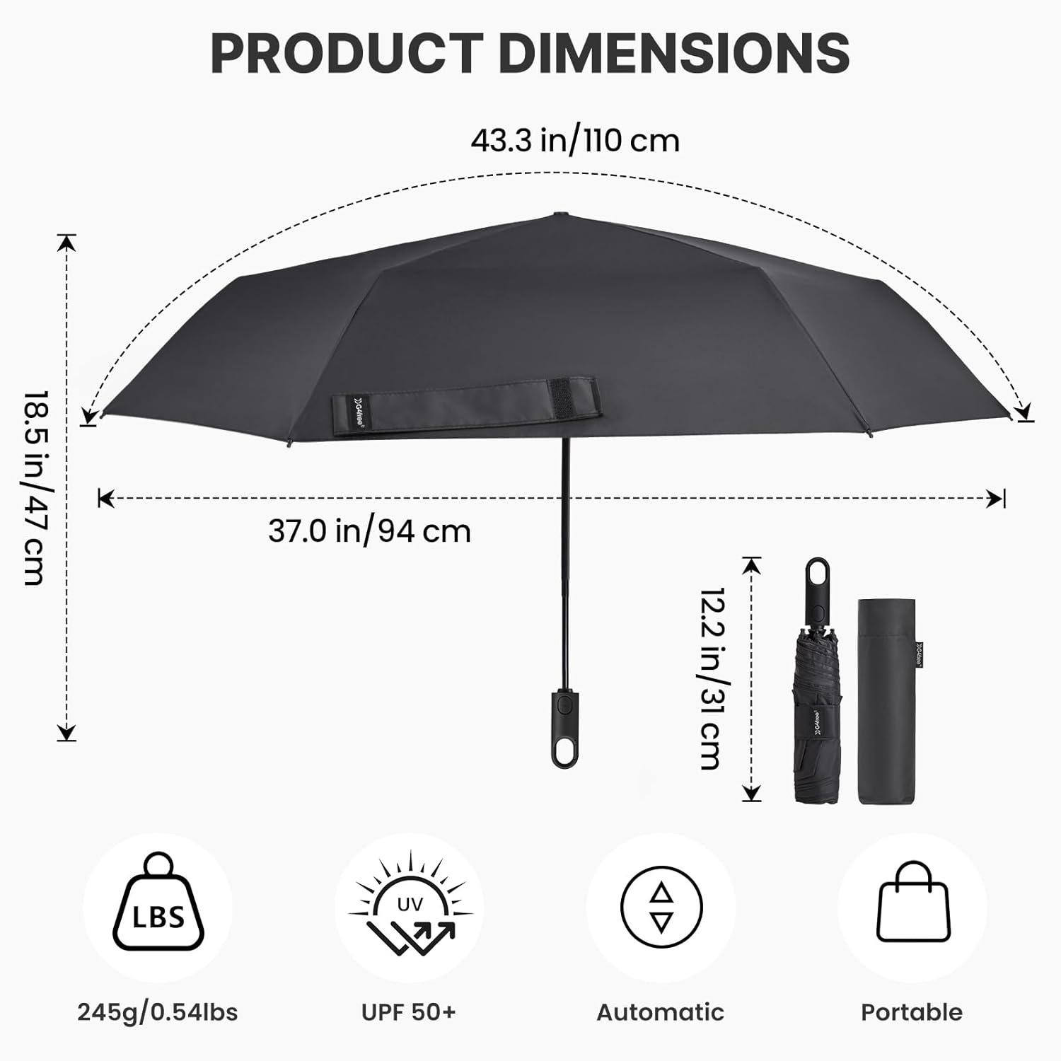 image:imageG4Free Travel Umbrella with Ring Carabiner Handle Automatic Open UV Protection Lightweight Compact Rain amp Sun Umbrella for Backpack Car CommutingBlack
