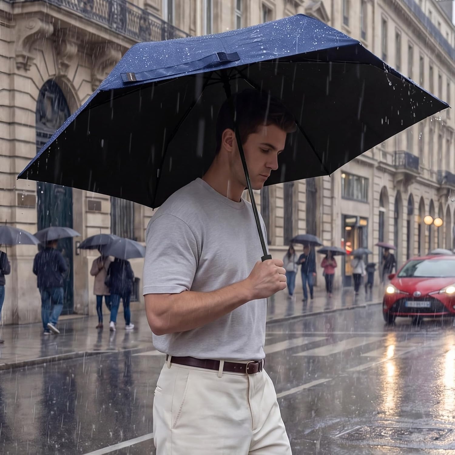 image:imageG4Free Travel Umbrella with Ring Carabiner Handle Automatic Open UV Protection Lightweight Compact Rain amp Sun Umbrella for Backpack Car CommutingNavy Blue