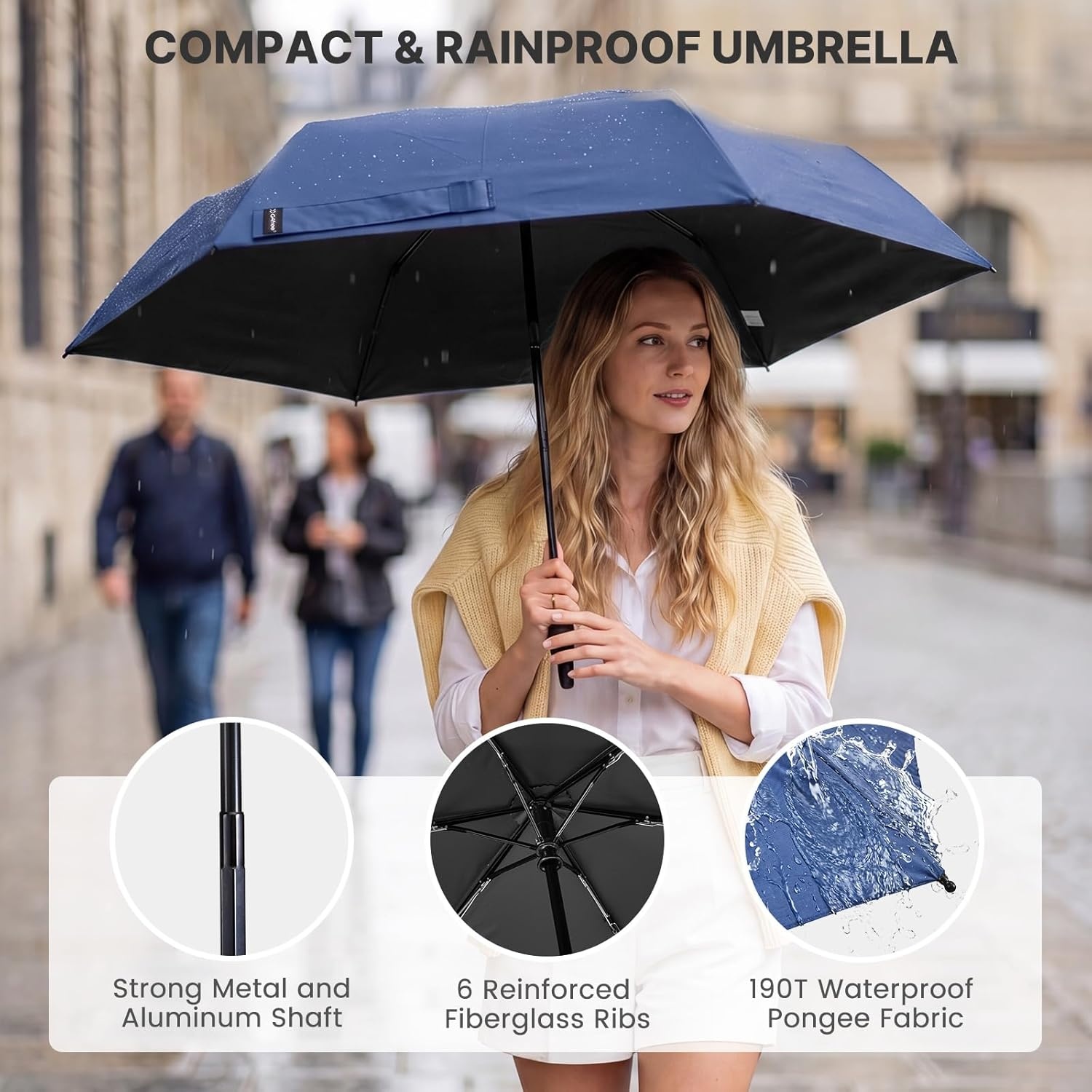 image:imageG4Free Travel Umbrella with Ring Carabiner Handle Automatic Open UV Protection Lightweight Compact Rain amp Sun Umbrella for Backpack Car CommutingNavy Blue