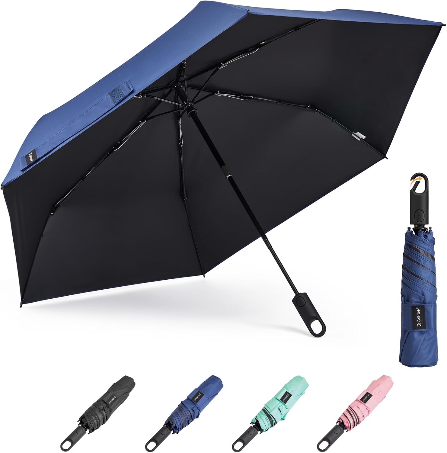 image:imageG4Free Travel Umbrella with Ring Carabiner Handle Automatic Open UV Protection Lightweight Compact Rain amp Sun Umbrella for Backpack Car CommutingNavy Blue
