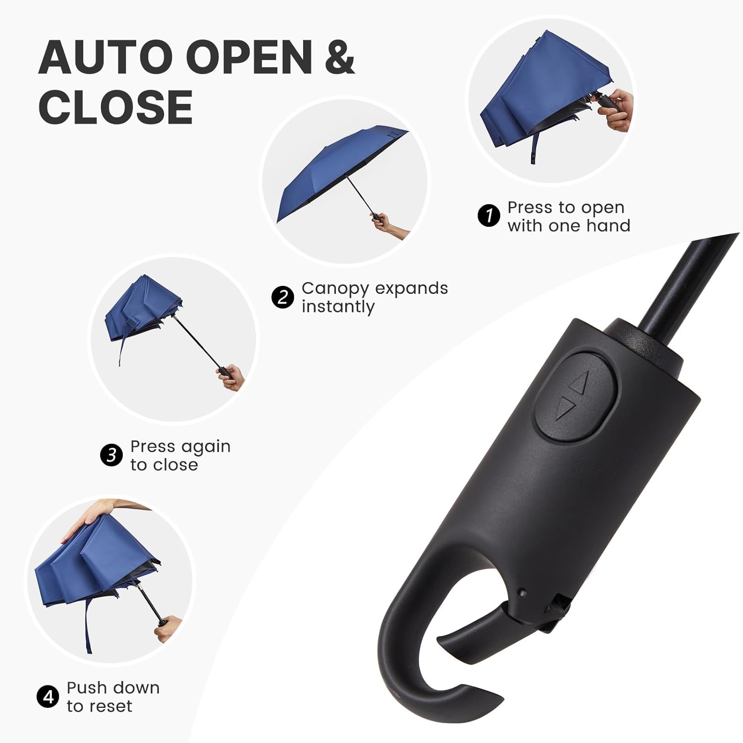 image:imageG4Free Travel Umbrella with Ring Carabiner Handle Automatic Open UV Protection Lightweight Compact Rain amp Sun Umbrella for Backpack Car CommutingNavy Blue