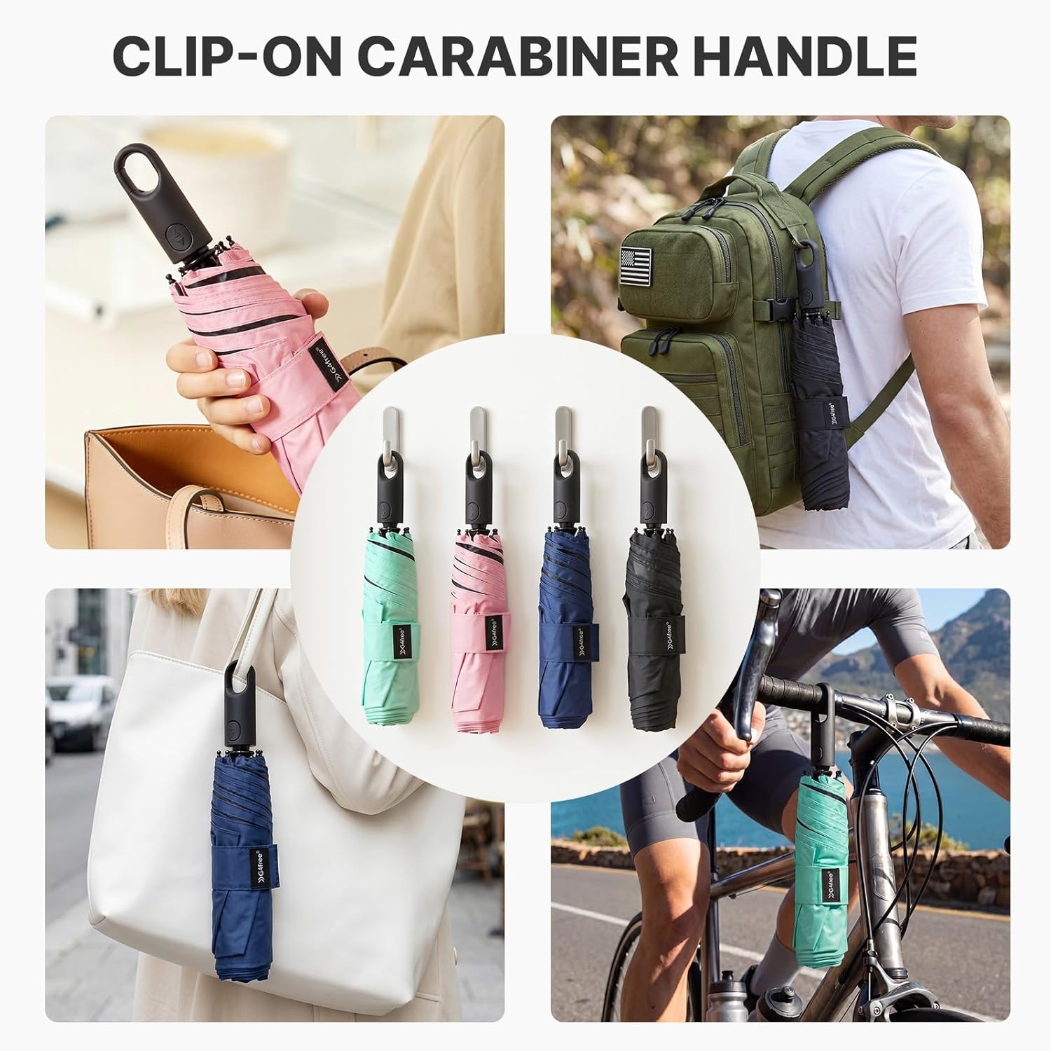 image:imageG4Free Travel Umbrella with Ring Carabiner Handle Automatic Open UV Protection Lightweight Compact Rain amp Sun Umbrella for Backpack Car CommutingPink