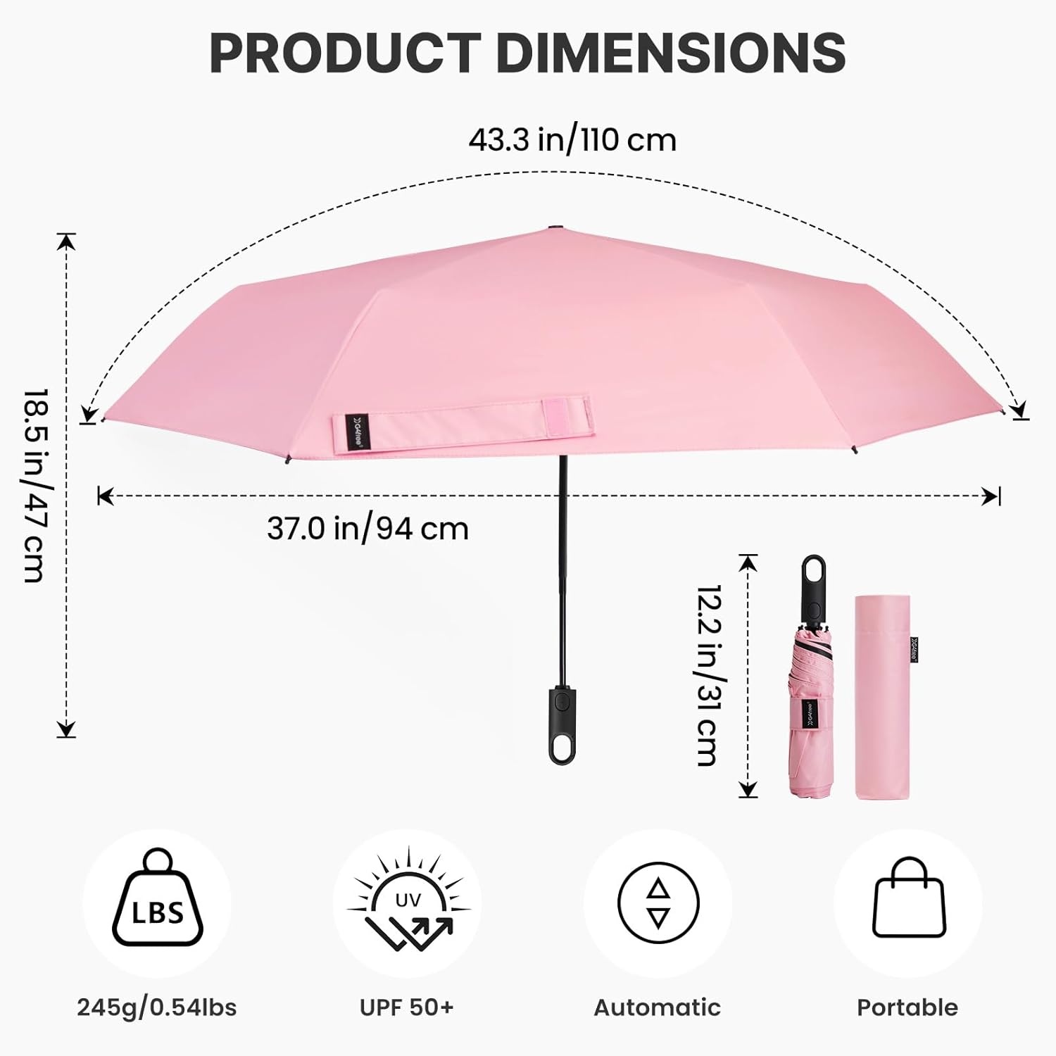 image:imageG4Free Travel Umbrella with Ring Carabiner Handle Automatic Open UV Protection Lightweight Compact Rain amp Sun Umbrella for Backpack Car CommutingPink