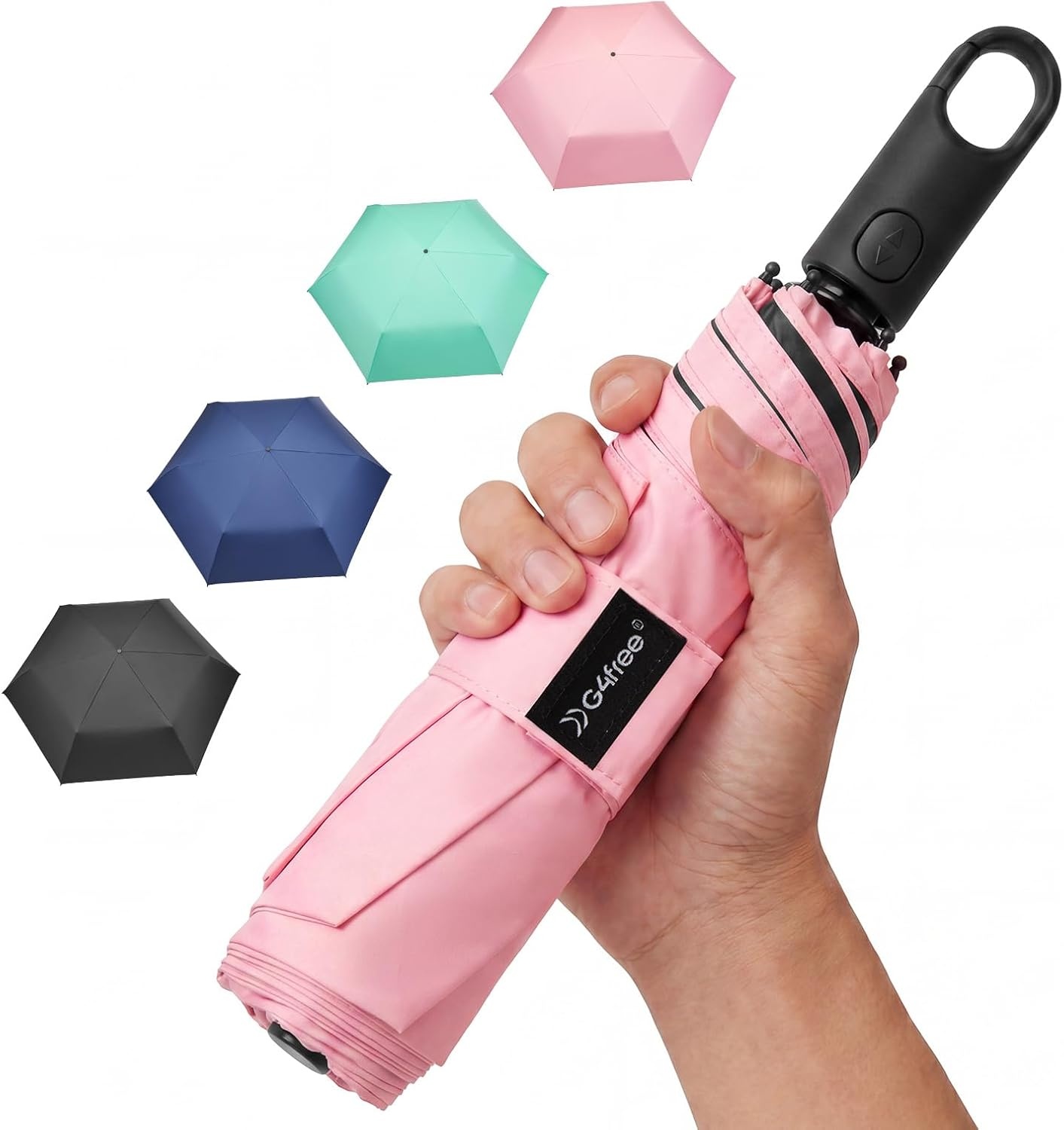 image:imageG4Free Travel Umbrella with Ring Carabiner Handle Automatic Open UV Protection Lightweight Compact Rain amp Sun Umbrella for Backpack Car CommutingPink