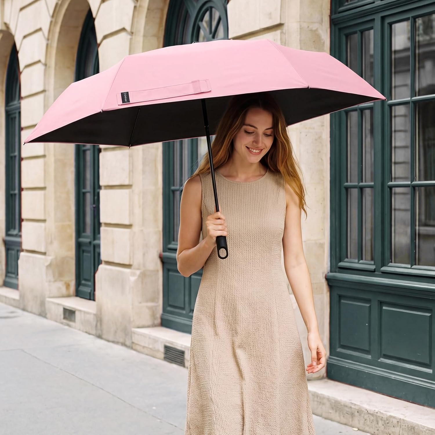 image:imageG4Free Travel Umbrella with Ring Carabiner Handle Automatic Open UV Protection Lightweight Compact Rain amp Sun Umbrella for Backpack Car CommutingPink