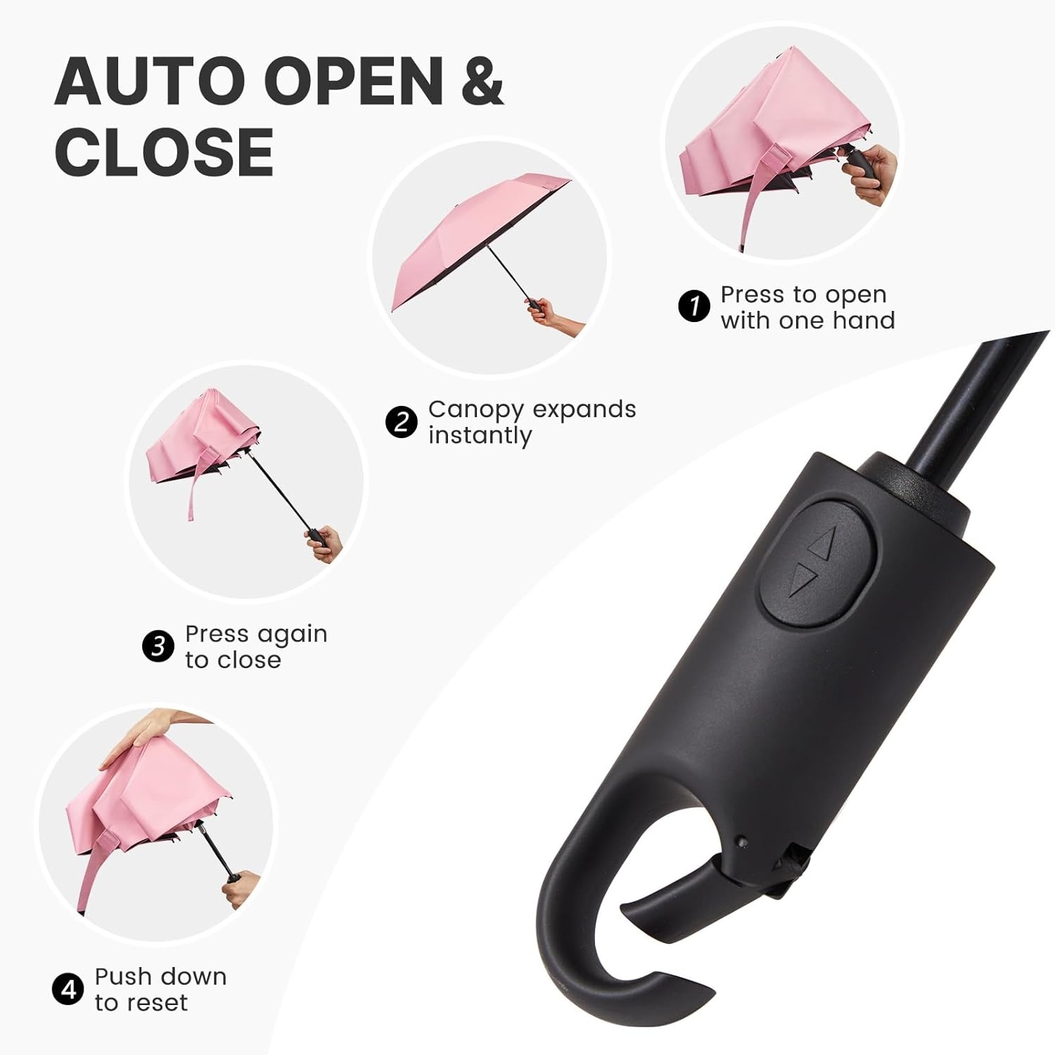image:imageG4Free Travel Umbrella with Ring Carabiner Handle Automatic Open UV Protection Lightweight Compact Rain amp Sun Umbrella for Backpack Car CommutingPink