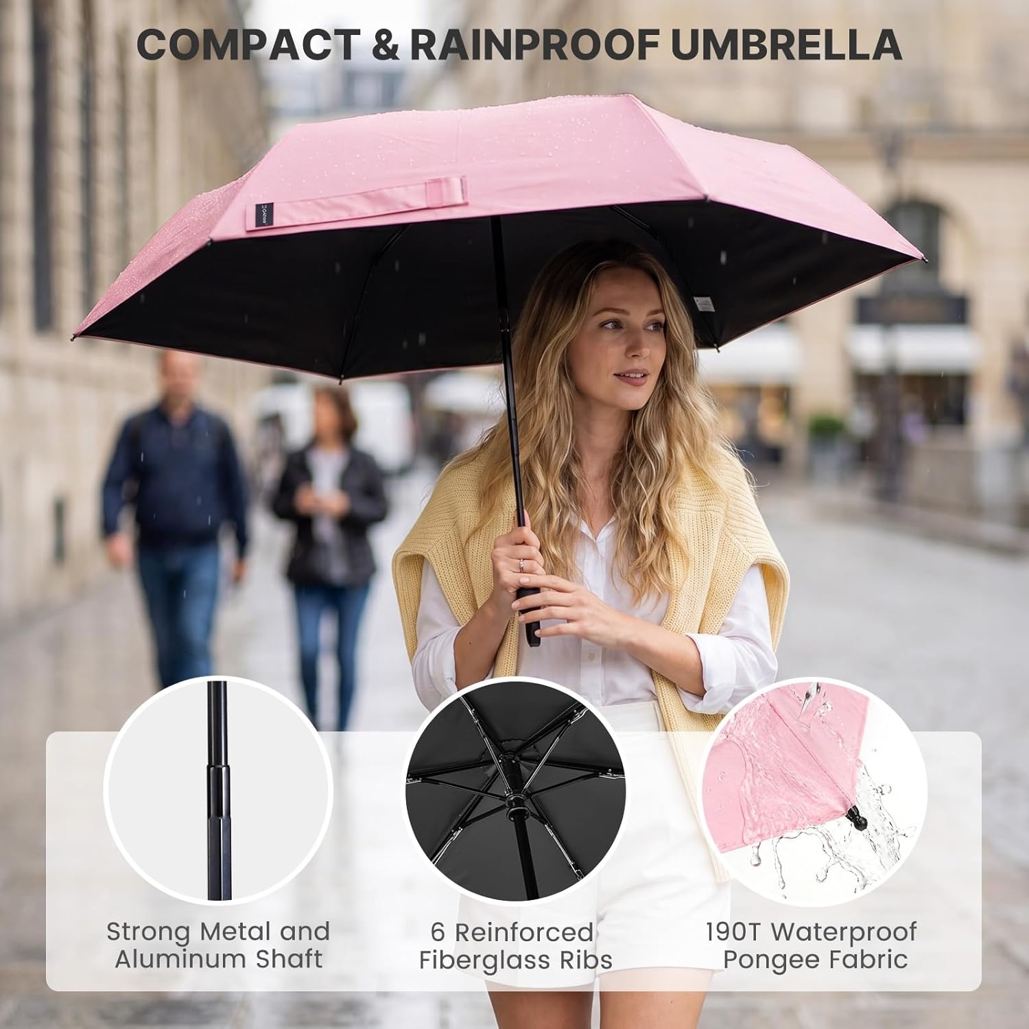 image:imageG4Free Travel Umbrella with Ring Carabiner Handle Automatic Open UV Protection Lightweight Compact Rain amp Sun Umbrella for Backpack Car CommutingPink