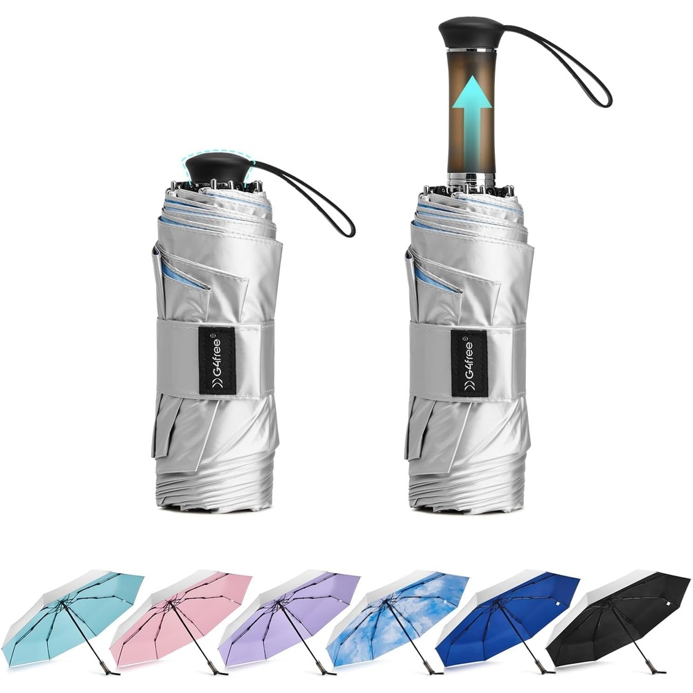 image:imageG4Free 46 Inch Mini Travel Umbrella with Retractable Handle Pocket Size Umbrellas for Sun Rain UV Protection UPF 50 Small Compact UmbrellaSky