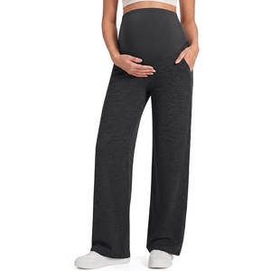 G4Free EverGoing Maternity Pants Over the Belly Yoga Dress Work Stretchy Lounge Pregnancy Wide Leg Trousers with Pockets(Charcoal Heather)