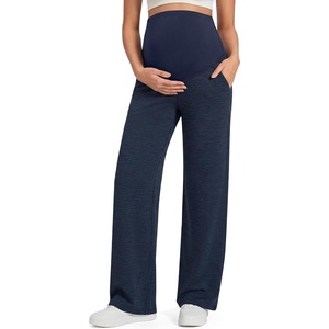 G4Free EverGoing Maternity Pants Over the Belly Yoga Dress Work Stretchy Lounge Pregnancy Wide Leg Trousers with Pockets(Navy Heather)