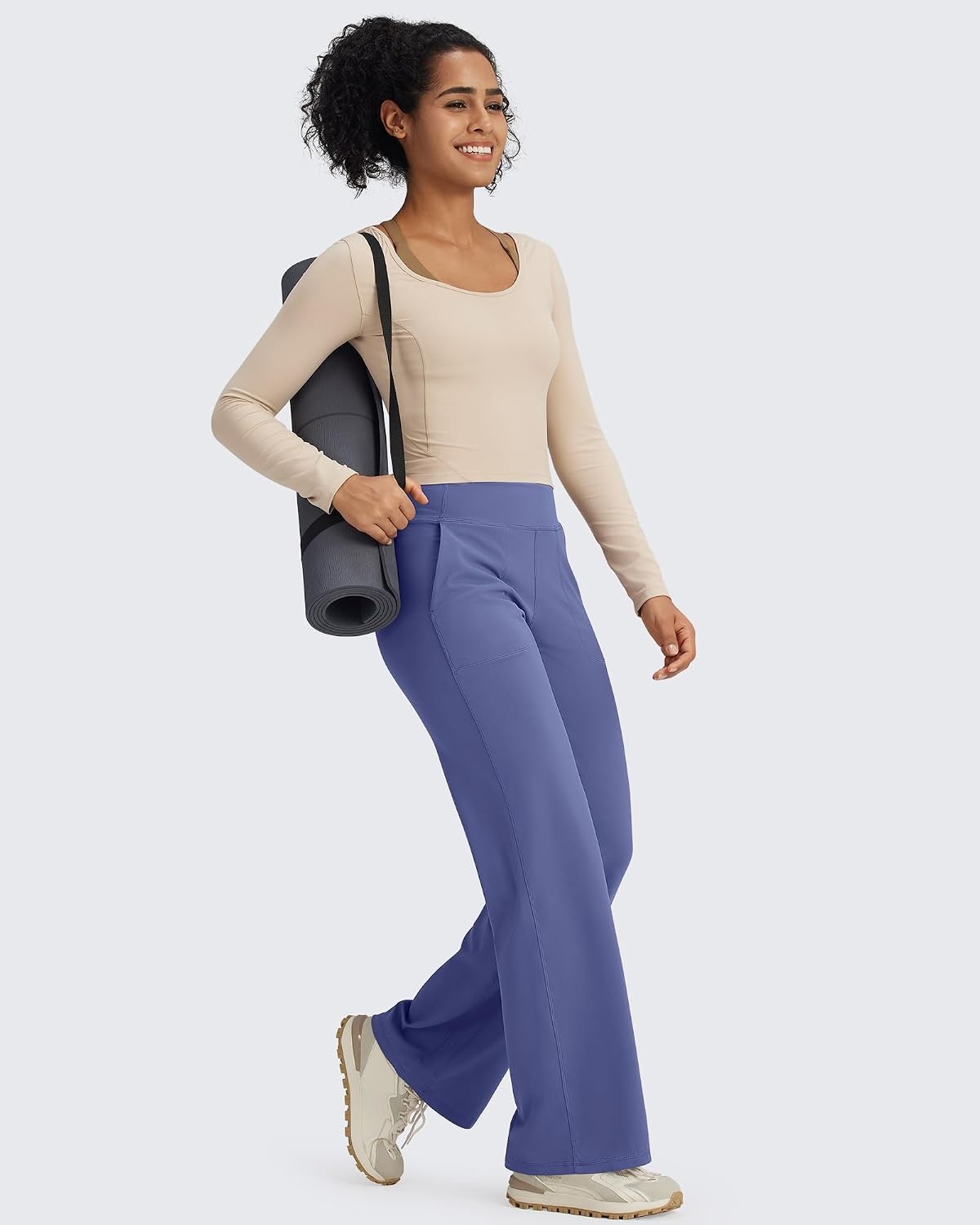 image:imageG4Free BareFeel Womens Wide Leg Stretch Yoga Pants with Pockets UltraSoft amp SkinFriendlyMoistureWickingPill amp Snag ResistantLYCRA StretchampShape HoldDusky Purple