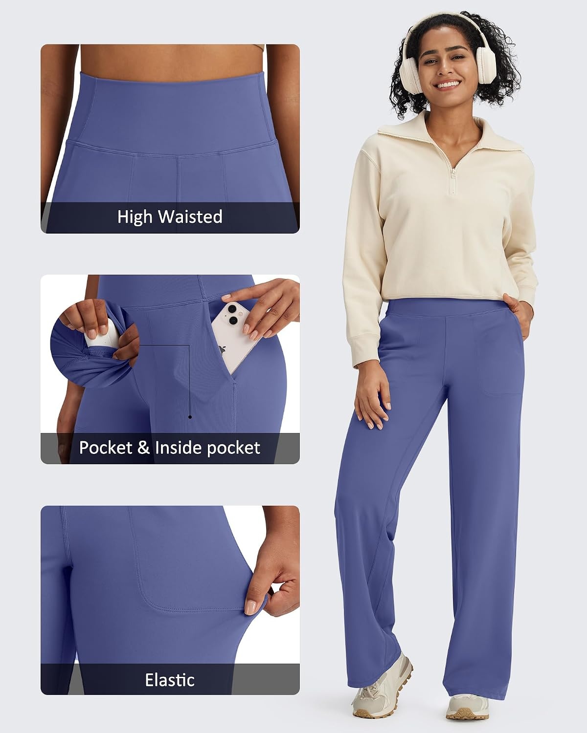 image:imageG4Free BareFeel Womens Wide Leg Stretch Yoga Pants with Pockets UltraSoft amp SkinFriendlyMoistureWickingPill amp Snag ResistantLYCRA StretchampShape HoldDusky Purple