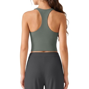 G4Free BareFeel Workout Racerback Tank Tops Removable Padded Built in Bra Yoga Tanks Athletic Gym Tennis Top(Gray Sage)