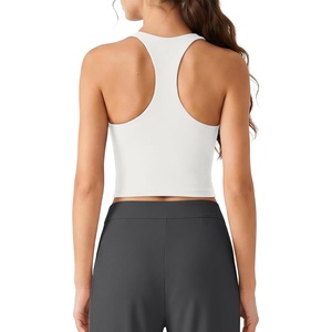 G4Free BareFeel Workout Racerback Tank Tops Removable Padded Built in Bra Yoga Tanks Athletic Gym Tennis Top(Pure White)