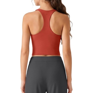 G4Free BareFeel Workout Racerback Tank Tops Removable Padded Built in Bra Yoga Tanks Athletic Gym Tennis Top(Rust Orange)