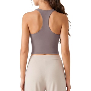 G4Free BareFeel Workout Racerback Tank Tops Removable Padded Built in Bra Yoga Tanks Athletic Gym Tennis Top(Taupe)