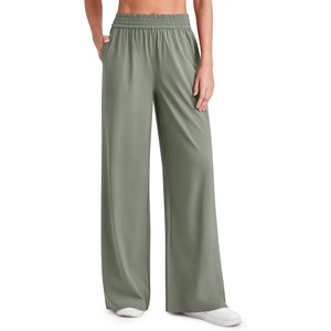 G4Free Chillwhisp Lightweight Wide Leg Pants Women Elastic Waist Summer | Flowy, Quick Dry, Breathable Fabric, Side Pockets, High Rise, Loose Fitting, Travel Vacation Outfits, for Casual Beach(Gray Olive)