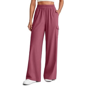 G4Free Chillwhisp Lightweight Wide Leg Summer Pants Women Elastic Waist | Cargo Pockets, Flowy, Moisture Wicking, Quick Dry, for Casual Travel(Burgundy)