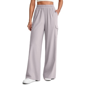 G4Free Chillwhisp Lightweight Wide Leg Summer Pants Women Elastic Waist | Cargo Pockets, Flowy, Moisture Wicking, Quick Dry, for Casual Travel(Chrim Gray)