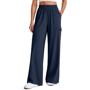 G4Free Chillwhisp Lightweight Wide Leg Summer Pants Women Elastic Waist | Cargo Pockets, Flowy, Moisture Wicking, Quick Dry, for Casual Travel(Dark Navy)