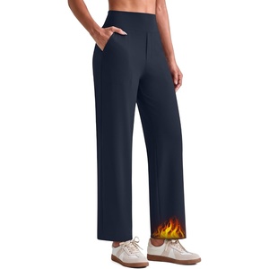 G4Free EverGoing Fleece Lined Ankle Pants Women Mock Fly Wide Leg Trouser | Thermal fabric, Side Pockets, Elastic Waist, for Casual, Dressy Work(Dark Navy)
