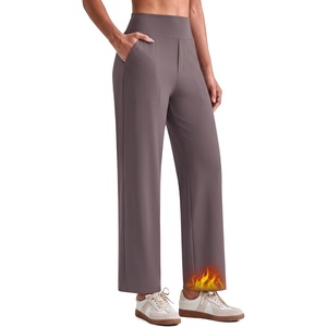 G4Free EverGoing Fleece Lined Ankle Pants Women Mock Fly Wide Leg Trouser | Thermal fabric, Side Pockets, Elastic Waist, for Casual, Dressy Work(Taupe)