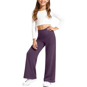 G4Free EverGoing Girls Wide Leg Pants with 2 Pockets Uniform Sweatpants | Moisture wicking, four-way stretch, V-Shape Cross Waist, Side Pockets, Wide Leg, 6-12 Years, Design for School or Casual(Grape Purple)