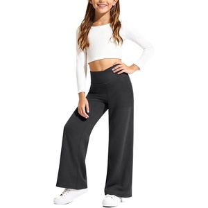G4Free EverGoing Girls Wide Leg Pants with 2 Pockets Uniform Sweatpants | Moisture wicking, four-way stretch, V-Shape Cross Waist, Side Pockets, Wide Leg, 6-12 Years, Design for School or Casual(Black)