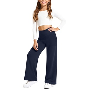 G4Free EverGoing Girls Wide Leg Pants with 2 Pockets Uniform Sweatpants | Moisture wicking, four-way stretch, V-Shape Cross Waist, Side Pockets, Wide Leg, 6-12 Years, Design for School or Casual(Dark Navy)