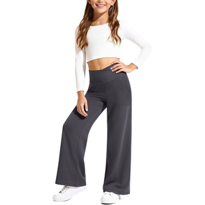 G4Free EverGoing Girls Wide Leg Pants with 2 Pockets Uniform Sweatpants | Moisture wicking, four-way stretch, V-Shape Cross Waist, Side Pockets, Wide Leg, 6-12 Years, Design for School or Casual(Dark Grey)