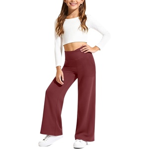 G4Free EverGoing Girls Wide Leg Pants with 2 Pockets Uniform Sweatpants | Moisture wicking, four-way stretch, V-Shape Cross Waist, Side Pockets, Wide Leg, 6-12 Years, Design for School or Casual(Wine)