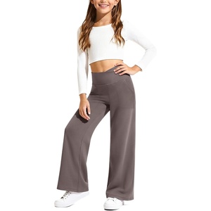 G4Free EverGoing Girls Wide Leg Pants with 2 Pockets Uniform Sweatpants | Moisture wicking, four-way stretch, V-Shape Cross Waist, Side Pockets, Wide Leg, 6-12 Years, Design for School or Casual(Taupe)