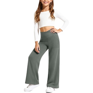 G4Free EverGoing Girls Wide Leg Pants with 2 Pockets Uniform Sweatpants | Moisture wicking, four-way stretch, V-Shape Cross Waist, Side Pockets, Wide Leg, 6-12 Years, Design for School or Casual(Gray Sage)