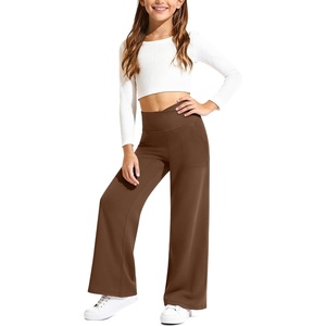 G4Free EverGoing Girls Wide Leg Pants with 2 Pockets Uniform Sweatpants | Moisture wicking, four-way stretch, V-Shape Cross Waist, Side Pockets, Wide Leg, 6-12 Years, Design for School or Casual(Dark Coffee)