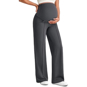 G4Free EverGoing Maternity Dress Pants Pregnancy Trousers Over the Belly | Front Seam,Two Side Pockets,Wide Leg,Sleek Soft,Slightly Brushed,Full Belly Coverage,for Work Casual Wear(Dark Gray)