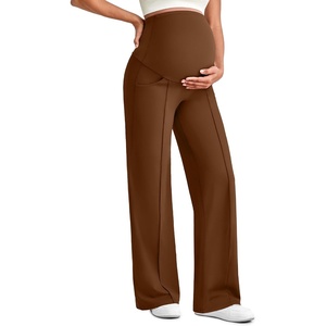 G4Free EverGoing Maternity Dress Pants Pregnancy Trousers Over the Belly | Front Seam,Two Side Pockets,Wide Leg,Sleek Soft,Slightly Brushed,Full Belly Coverage,for Work Casual Wear(Dark Coffee)