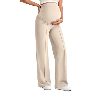 G4Free EverGoing Maternity Dress Pants Pregnancy Trousers Over the Belly | Front Seam,Two Side Pockets,Wide Leg,Sleek Soft,Slightly Brushed,Full Belly Coverage,for Work Casual Wear(Light Khaki)