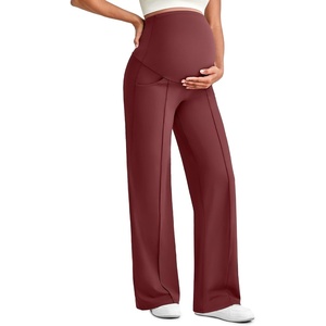 G4Free EverGoing Maternity Dress Pants Pregnancy Trousers Over the Belly | Front Seam,Two Side Pockets,Wide Leg,Sleek Soft,Slightly Brushed,Full Belly Coverage,for Work Casual Wear(Wine)