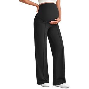 G4Free EverGoing Maternity Dress Pants Pregnancy Trousers Over the Belly | Front Seam,Two Side Pockets,Wide Leg,Sleek Soft,Slightly Brushed,Full Belly Coverage,for Work Casual Wear(Black)