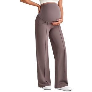 G4Free EverGoing Maternity Dress Pants Pregnancy Trousers Over the Belly | Front Seam,Two Side Pockets,Wide Leg,Sleek Soft,Slightly Brushed,Full Belly Coverage,for Work Casual Wear(Taupe)