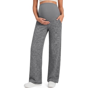 G4Free EverGoing Maternity Pants Over the Belly Pregnancy Work Trousers | Highly Stretchy,Two Side Pockets,Wide Leg,Full Belly,Sleek Soft,Slightly Brushed,for Dress Yoga Casual(Gray Heather)