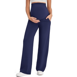 G4Free EverGoing Maternity Pants Over the Belly Pregnancy Work Trousers | Highly Stretchy,Two Side Pockets,Wide Leg,Full Belly,Sleek Soft,Slightly Brushed,for Dress Yoga Casual(Royal Blue)
