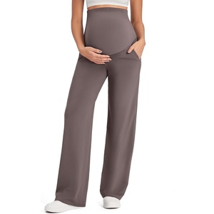G4Free EverGoing Maternity Pants Over the Belly Pregnancy Work Trousers | Highly Stretchy,Two Side Pockets,Wide Leg,Full Belly,Sleek Soft,Slightly Brushed,for Dress Yoga Casual(Taupe)