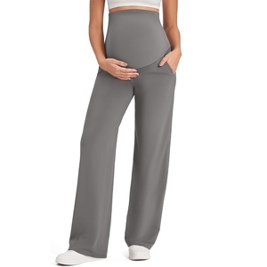 G4Free EverGoing Maternity Pants Over the Belly Pregnancy Work Trousers | Highly Stretchy,Two Side Pockets,Wide Leg,Full Belly,Sleek Soft,Slightly Brushed,for Dress Yoga Casual(Mocha Brown)