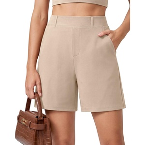 G4Free EverGoing Shorts for Women Dressy Casual with Pockets 5″ Belt Loops(Light Khaki)